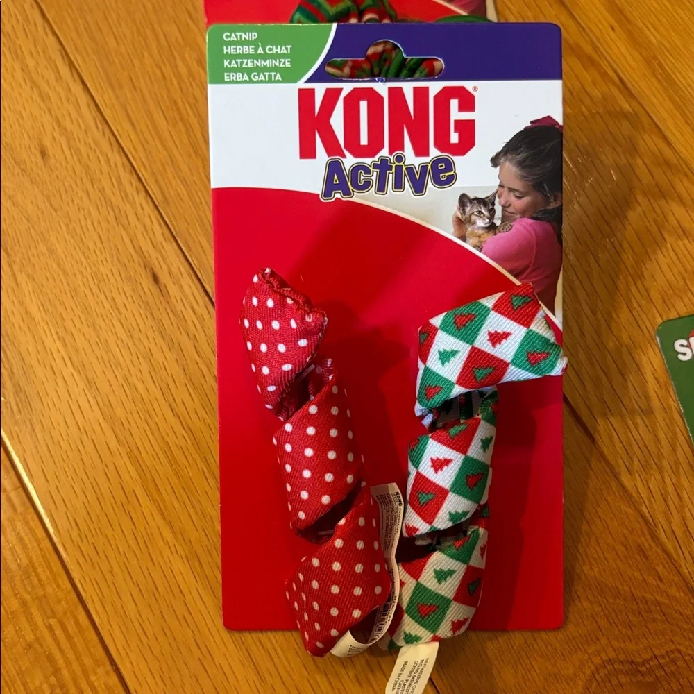 Kong Festive Christmas Cat Toy Collection - Red, Green. Spot Kitty in bag